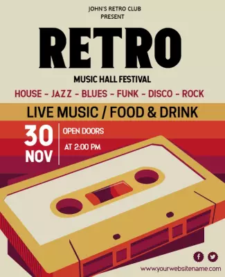 Retro Festive Music Festival with Cassette Poster Template