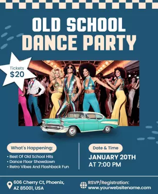Retro Funky Old School Dance Party Fun Poster Template