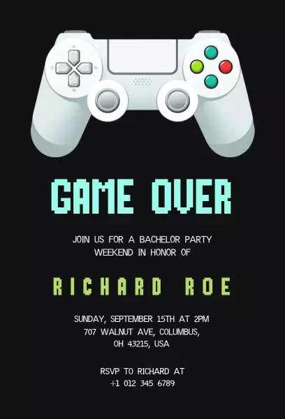 Retro Gaming Bachelor Party Weekend Invitation Template