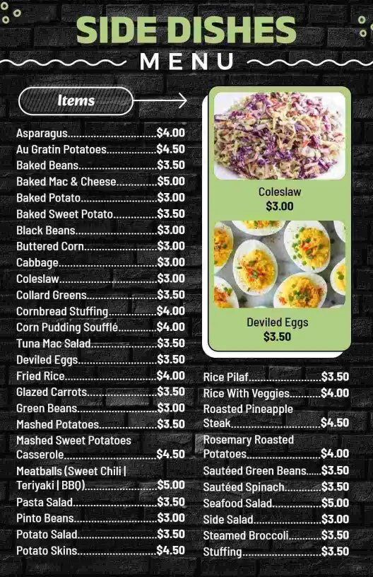 Retro Green and Black Side Dishes Selection Menu Template
