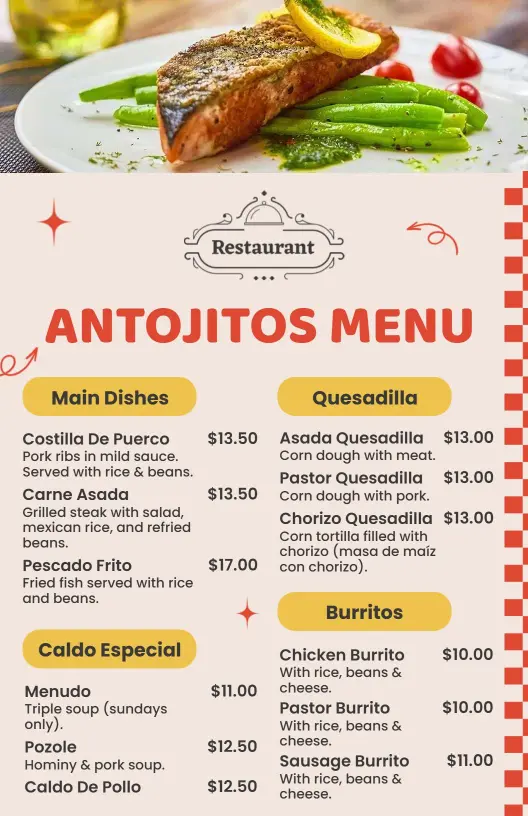 Retro Mexican Cuisine Antojitos Menu Template