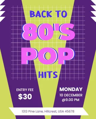 Retro Neon 80's Pop Music Hits Party Poster Template
