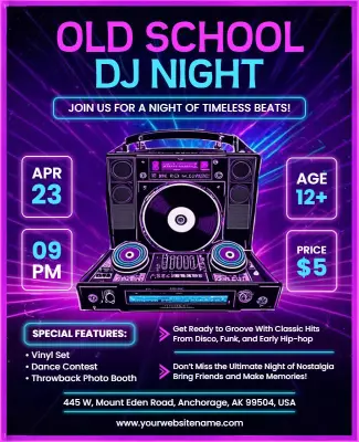 Retro Neon Old School DJ Night Music Party Poster Template
