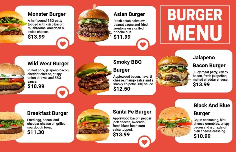 Retro Orange Burger Selection Deal Menu Template