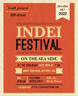 Retro Orange Indie Music Festival Beach Poster Template