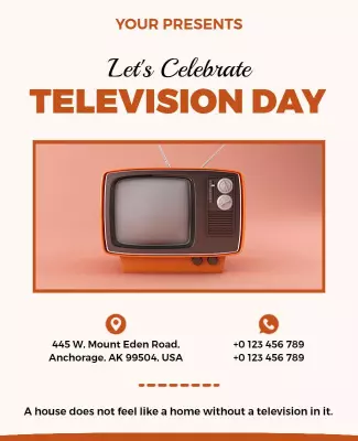 Retro Orange Television Day Celebration Poster Template
