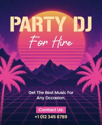 Retro Party DJ for Hire Poster Template