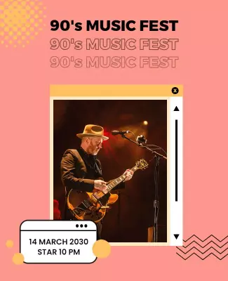 Retro Pink 90's Music Festival Celebration Poster Template
