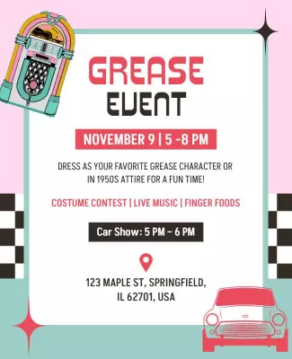Retro Pink Grease Movie Event Costume Party Poster Template