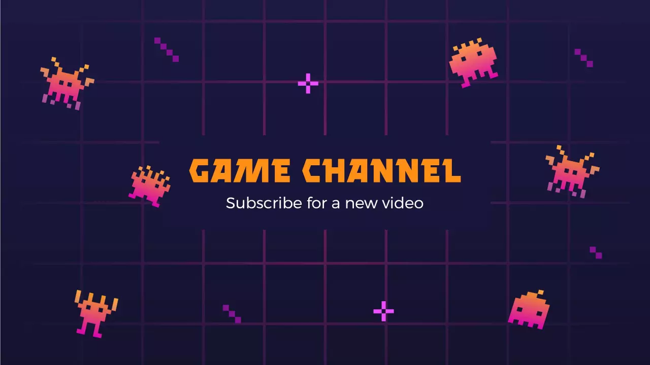 Retro Pixel Art Space Invaders Theme Game Channel Banner Template