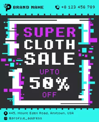 Retro Pixel Art Style Super Cloth Sale Poster Template