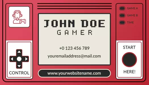 Retro Red Gamer Control Personal Business Card Template