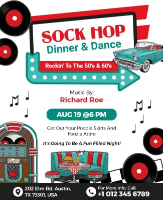Retro Sock Hop Dinner and Dance Flyer Template