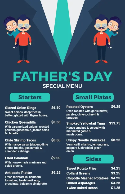 Retro Style Father's Day Special Cuisine Menu Template