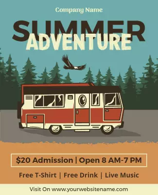 Retro Summer Adventure Camping Festival Poster Template