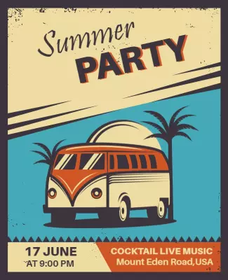 Retro Summer Party Music Festival Poster Template