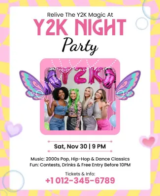 Retro Themed Y2k Night Party Celebration Flyer Template