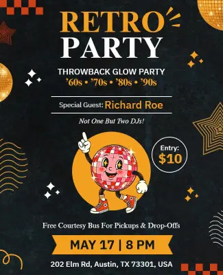 Retro Throwback Glow Party Poster Template