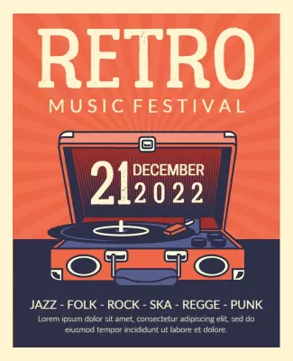 Retro Vibrant Music Festival with Vinyl Record Poster Template