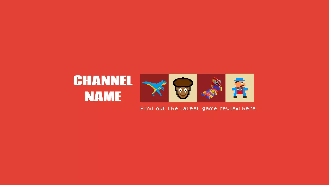 Retro Video Game Characters on Bright Red YouTube Banner Template
