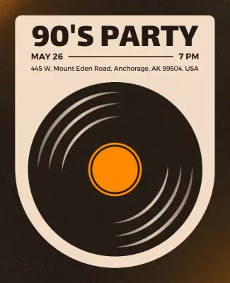 Retro Vinyl Record 90's Party Celebration Poster Template