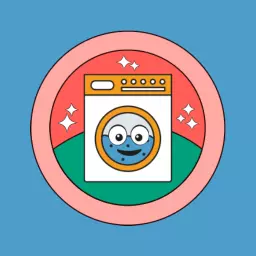 Retro Washing Machine Design with Playful Features Logo Template