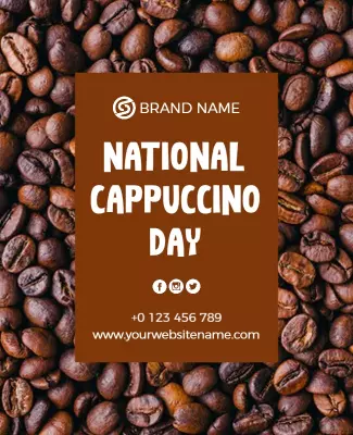 Rich Brown Coffee Bean National Cappuccino Day Poster Template