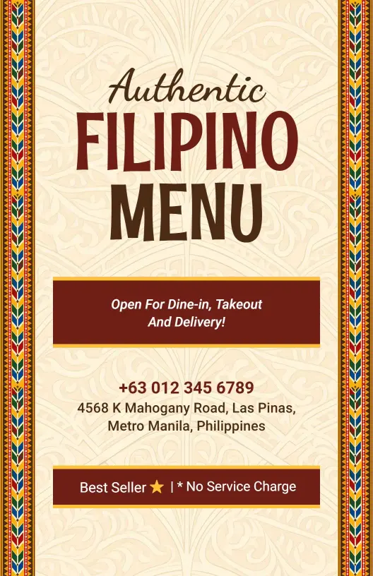 Rich Filipino Tradition Inspired Restaurant Menu Template