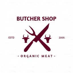 Rich Maroon Butcher Shop with Organic Meat Symbol Logo Template