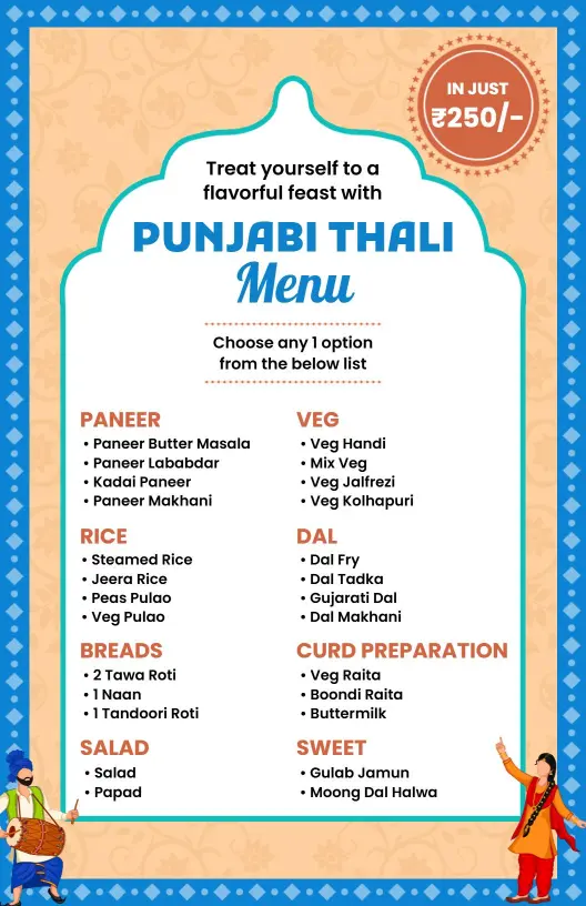 Rich Punjabi Thali Featuring Authentic Indian Dishes Menu Template