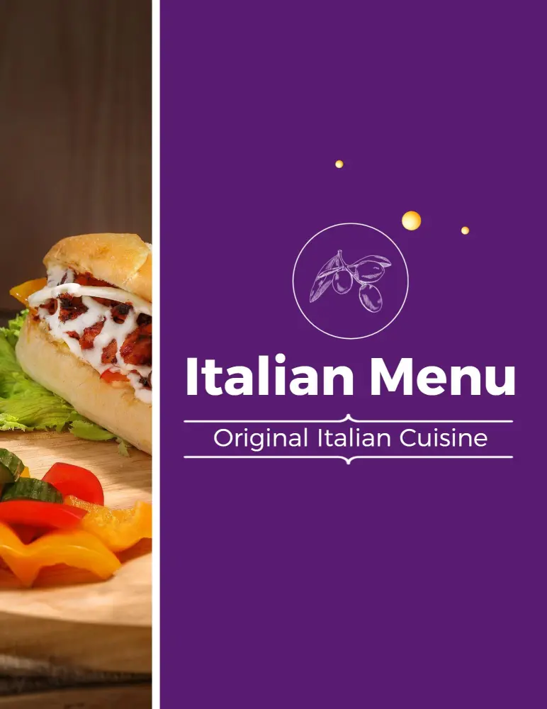 Rich Purple Authentic Italian Calzone Selection Menu Template