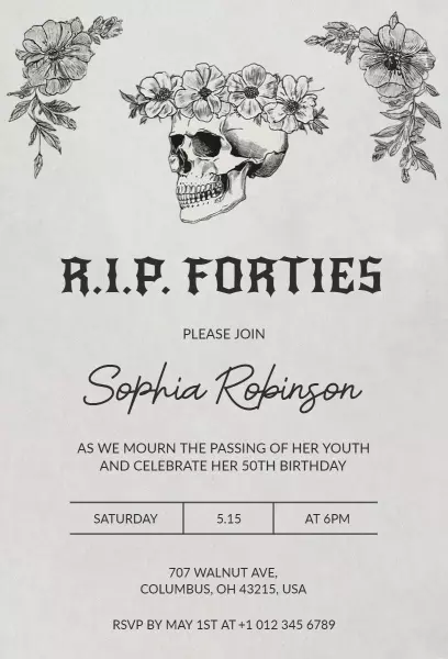 R.I.P. Forties Fun 50th Birthday Celebration Invitation Template