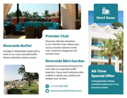 Riverside Dining and Luxury Accommodation Hotel Brochure Template