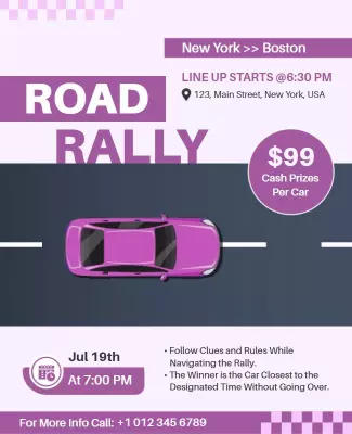 Road Rally Event Flyer with Cash Prizes Template