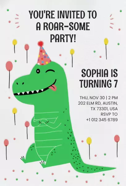 Roar-some Dinosaur Birthday Celebration Invitation Template