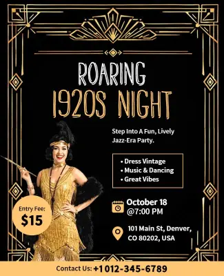 Roaring 1920s Jazz Night Party Flyer Template