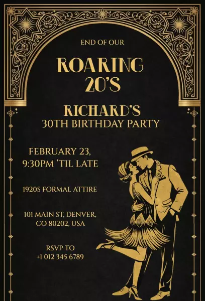 Roaring 20s Glamorous 30th Birthday Celebration Invitation Template