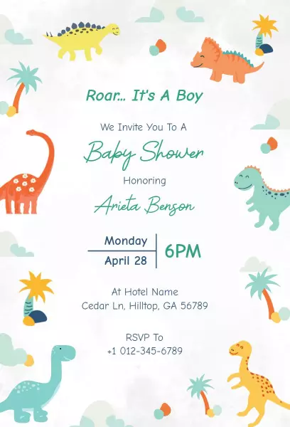 Roaring Dinosaur Adventure Baby Shower Invitation Template