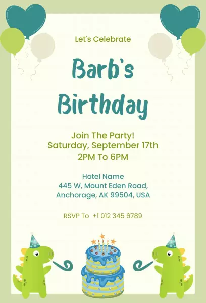 Roaring Dinosaur Adventure Birthday Celebration Invitation Template