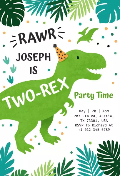 Roaring Dinosaur Theme Fun Birthday Celebration Invitation Template