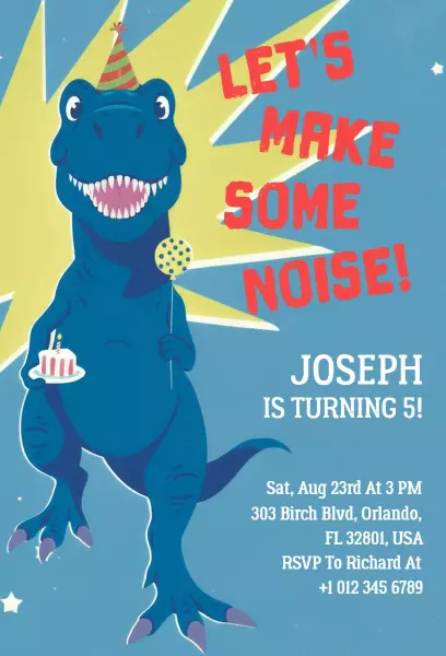 Roaring Dinosaur Themed Birthday Celebration Invitation Template