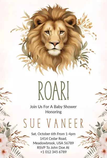 Roaring Lion Adventure Baby Shower Invitation Template