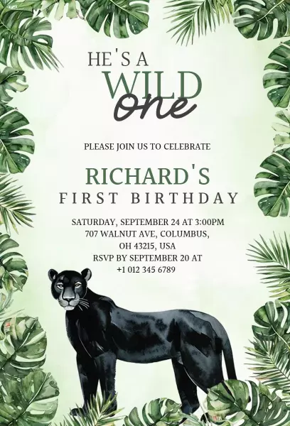 Roaring Safari Wild One 1st Birthday Invitation Template