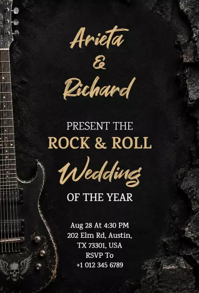 Rock and Roll Themed Unique Wedding Celebration Invitation Template