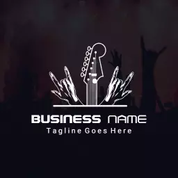 Rock Music Celebration with Iconic Guitar and Hands Logo Template