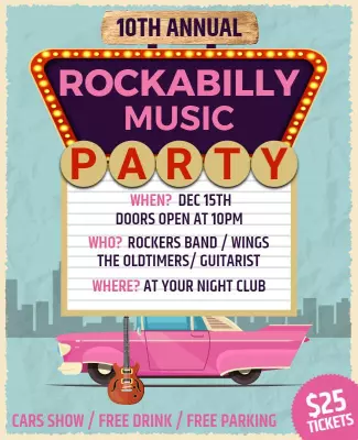 Rockabilly Music Party Nightclub Flyer Template