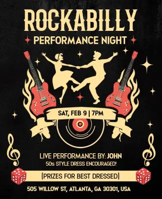 Rockabilly Music Performance Night Flyer Template