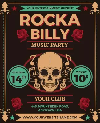 Rockabilly Skull Music Party Flyer Template