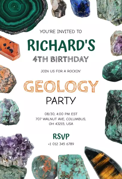Rockin' Geology Theme 4th Birthday Celebration Invitation Template