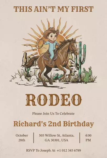 Rodeo Cowboy Themed Birthday Celebration Invitation Template